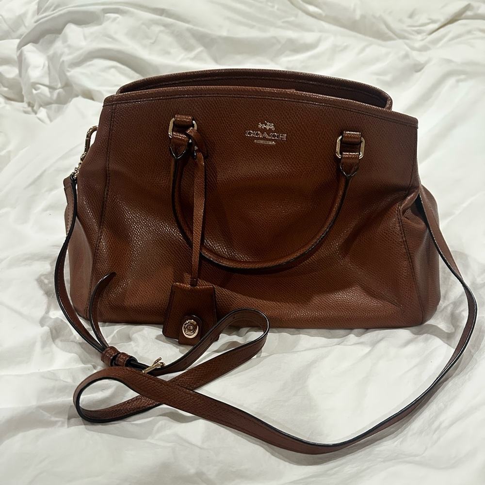 Coach Margot Brown Pebbled Leather Crossbody Bag with Gold Hardware